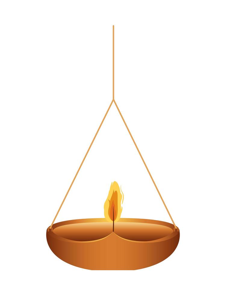 Bougie orange sur un lustre avec flamme orange vecteur