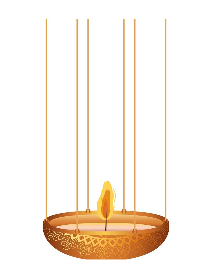 Bougie orange sur un lustre avec flamme orange vecteur