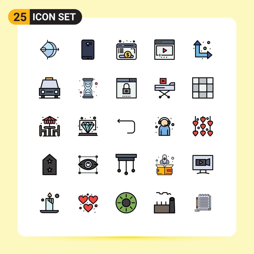 ensemble de pictogrammes de 25 couleurs plates simples de lignes remplies de supports multimédia retour site de film éléments de conception vectoriels modifiables vecteur