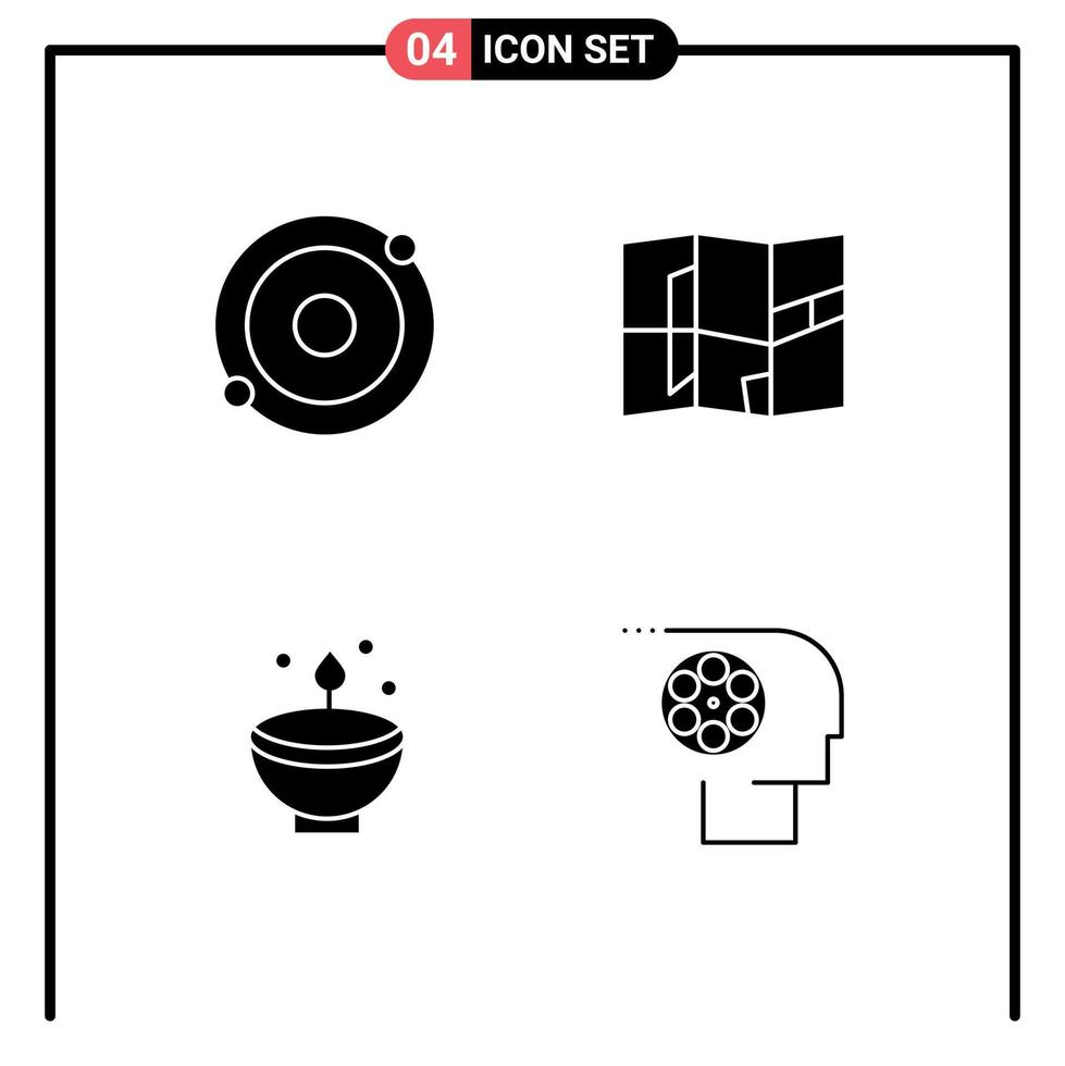 ensemble de 4 glyphes solides vectoriels sur la grille pour l'emplacement de l'atome diwali célébrer les éléments de conception vectoriels modifiables de la lampe vecteur
