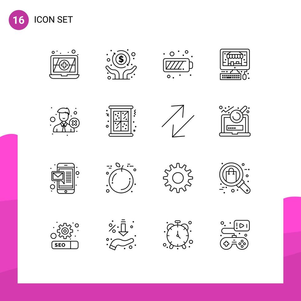 pack de 16 signes et symboles de contours modernes pour les supports d'impression Web tels que le bureau de l'énergie de recrutement de noël supprimer les éléments de conception vectoriels modifiables vecteur