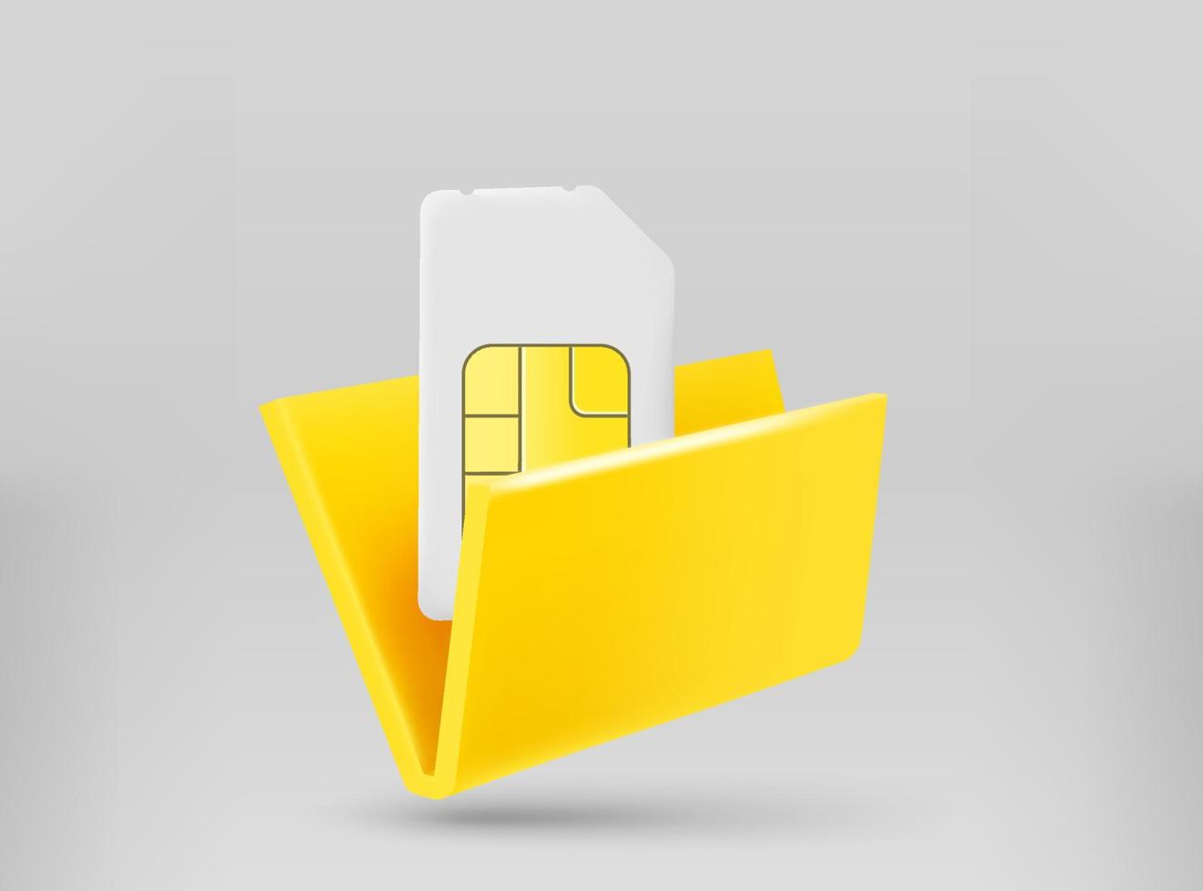dossier jaune avec carte sim de téléphone portable. illustration vectorielle 3d vecteur