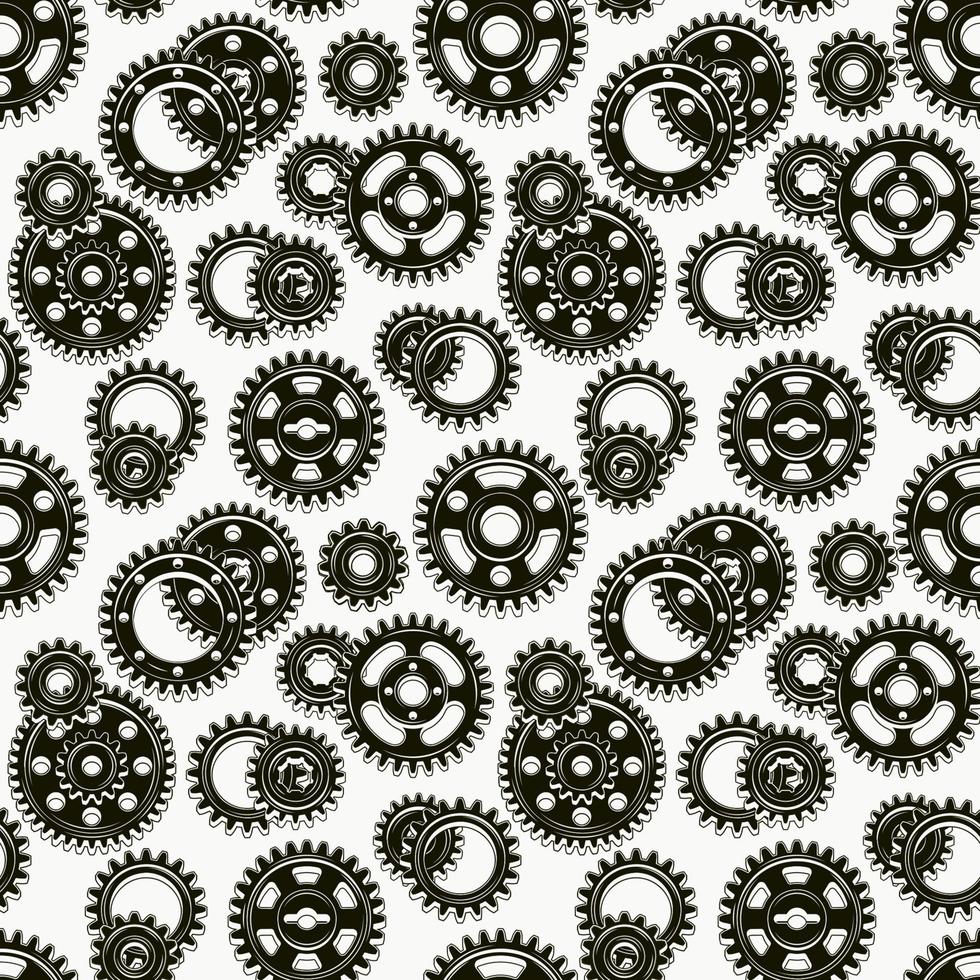 motif mécanique monochrome sans couture avec engrenages de machine noirs sur fond blanc. façon steampunk. vecteur