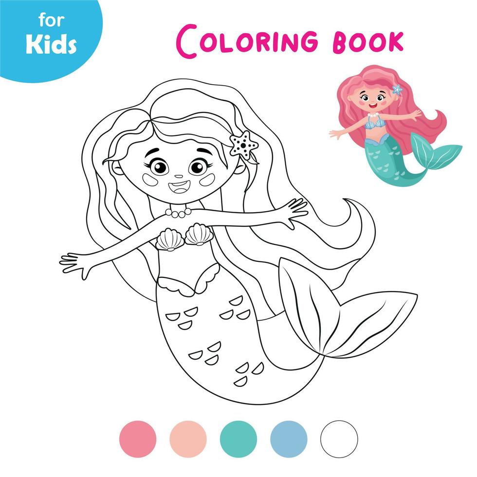 coloriage de sirène pour les enfants, une série d'images. contient de jolies illustrations de sirènes et de créatures marines. idéal pour stimuler l'imagination et la créativité des enfants. créatures marines colorées vecteur