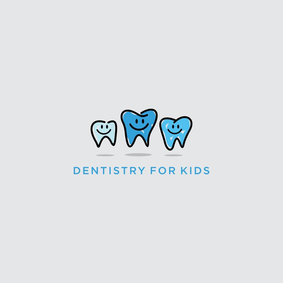 logo avec de petites dents avec de jolis visages souriants pour une clinique dentaire familiale vecteur