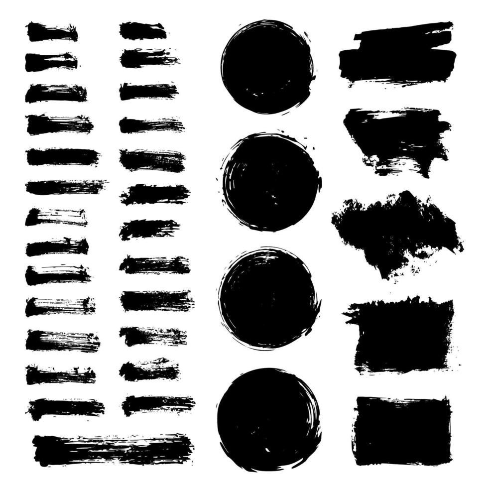 ensemble d'images vectorielles brosse de texture grunge de coup de pinceau de peinture noire. vecteur