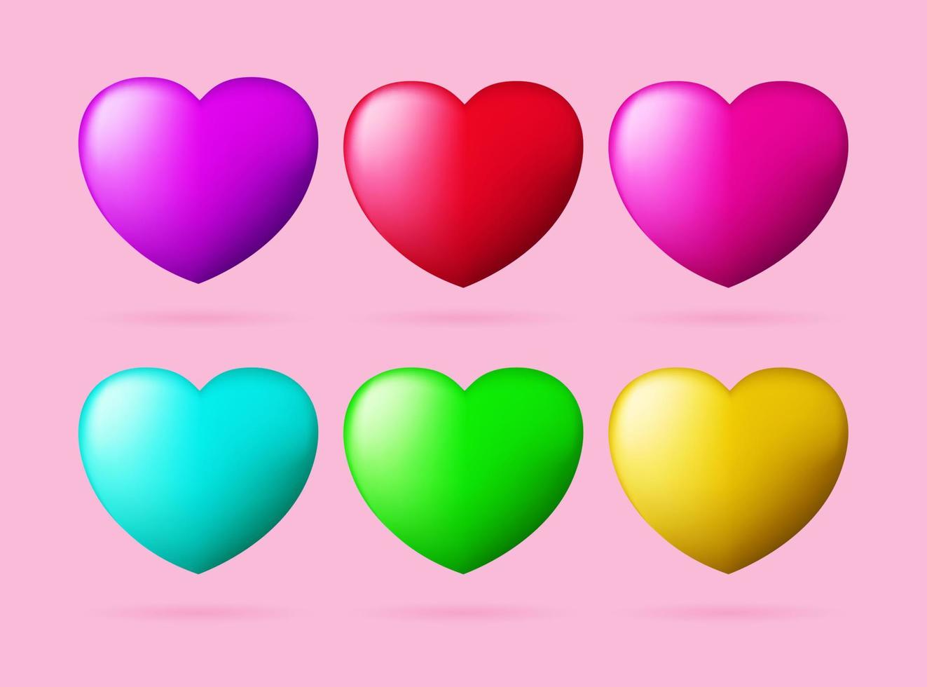ensembles de coeur 3d. collection de symboles d'amour réalistes colorés. élément de conception d'illustration vectorielle. vecteur