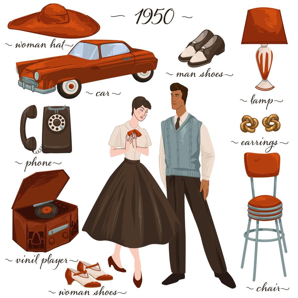 meubles et objets de mode et d'habillement des années 1950 vecteur