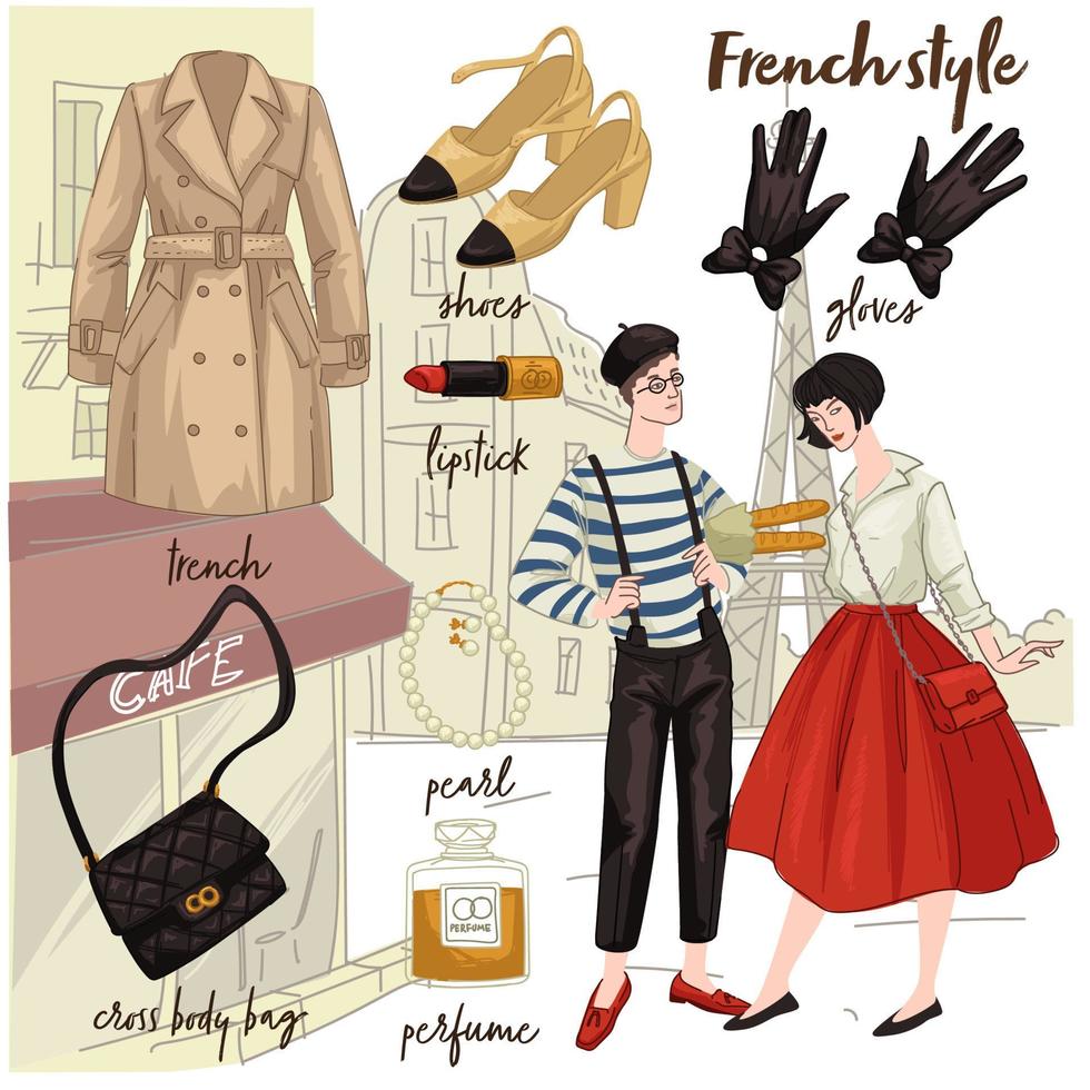 vêtements et mode homme et femme à la française vecteur