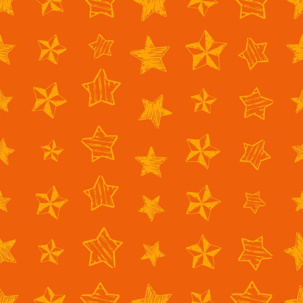 fond transparent d'étoiles de doodle. étoiles jaunes dessinées à la main sur fond orange. illustration vectorielle vecteur