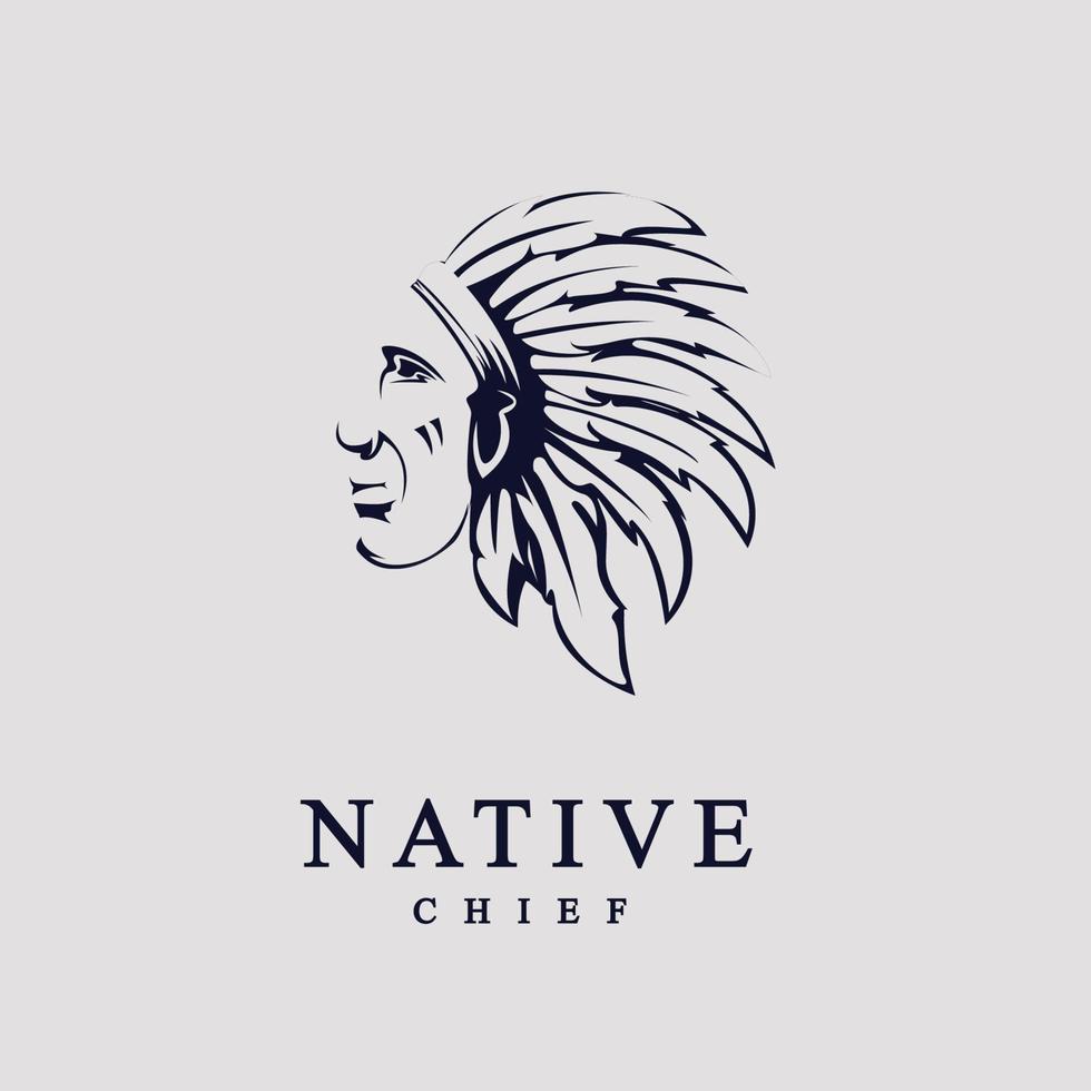 conception de chef indigène tribal. logo d'illustration de silhouette vectorielle de tête de mascotte de guerrier apache. vecteur