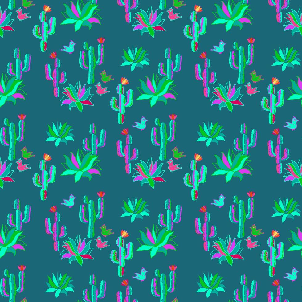 cactus et agave. modèle sans couture de vecteur mexicain dessin animé dessiné à la main.