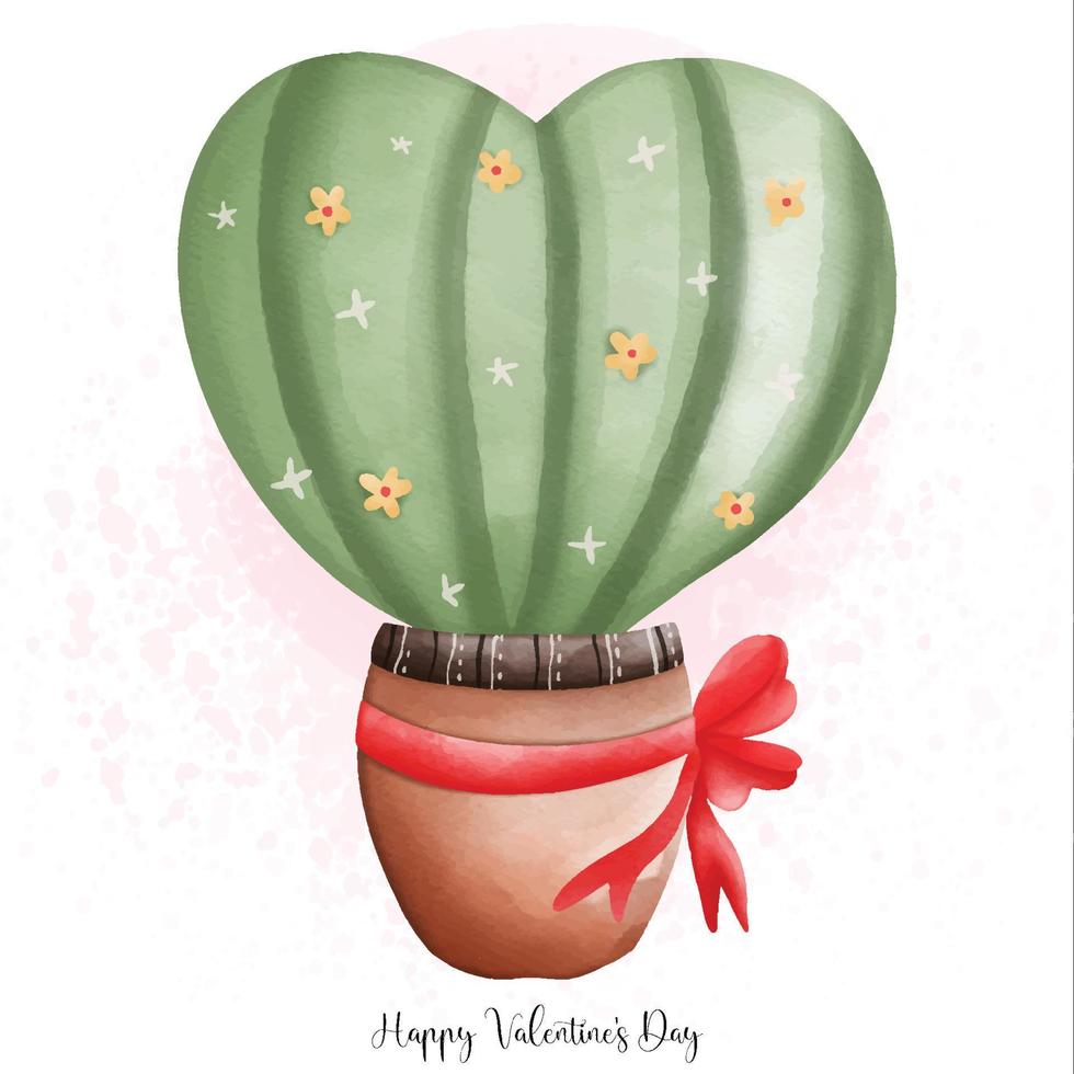 cactus coeur mignon aquarelle en pot, cactus de l'amour, élément de la saint-valentin vecteur