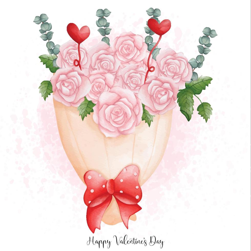 bouquet de rose illustration dessinée à la main pour la saint-valentin, éléments de la saint-valentin aquarelle vecteur