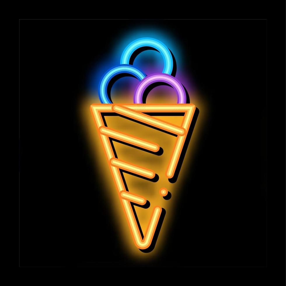 boules de crème glacée dans le cône de gaufre illustration de l'icône de lueur au néon vecteur