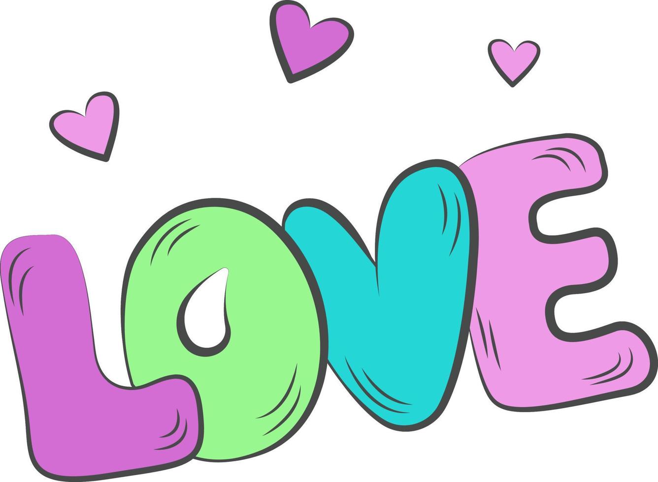 l'amour. l'inscription sur l'amour aux couleurs pastel. illustration vectorielle de lettrage pour affiche, carte postale, bannière saint valentin, mariage. le mot dessiné à la main est l'amour avec les cœurs. imprimer . vecteur