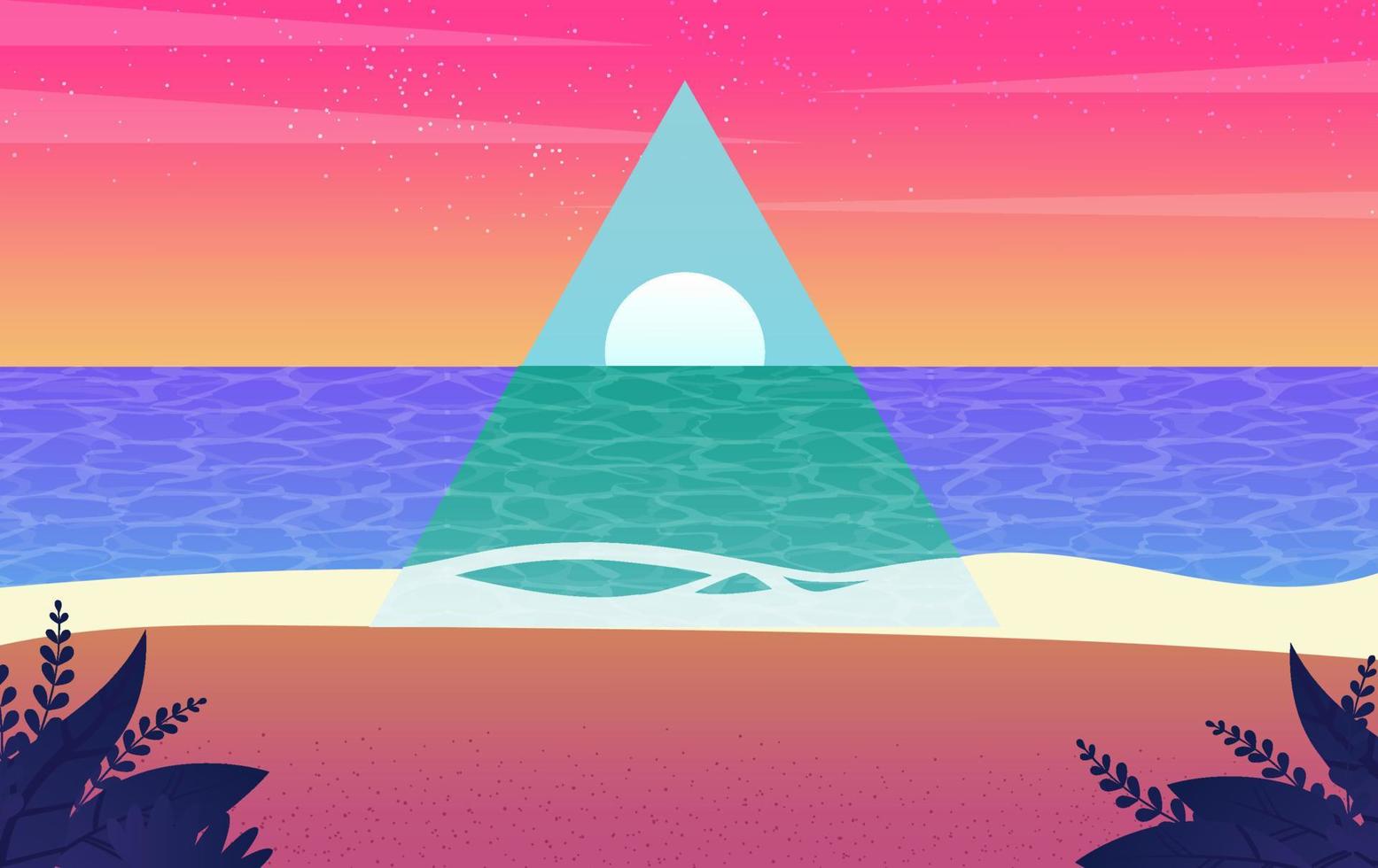 concept de paysage de mer et de plage. triangle abstrait plage d'été coucher de soleil et lever de soleil. illustration vectorielle vecteur