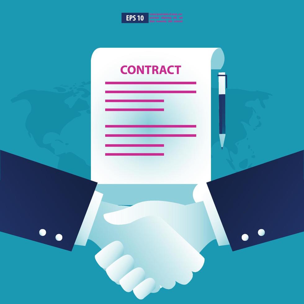 concept de coopération de contrat commercial, deux hommes d'affaires se serrant la main. illustration vectorielle d'affaires vecteur
