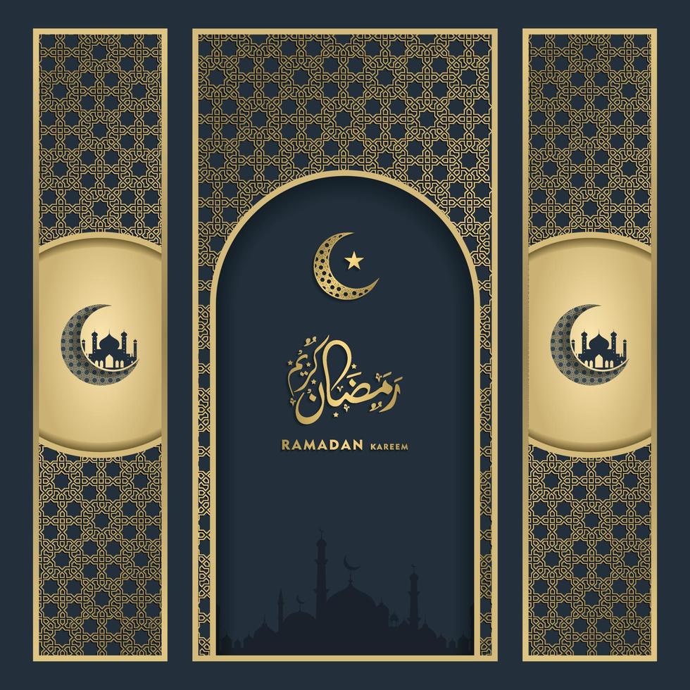 salutation islamique ramadan kareem carte fond carré conception de couleur or noir pour la fête islamique vecteur