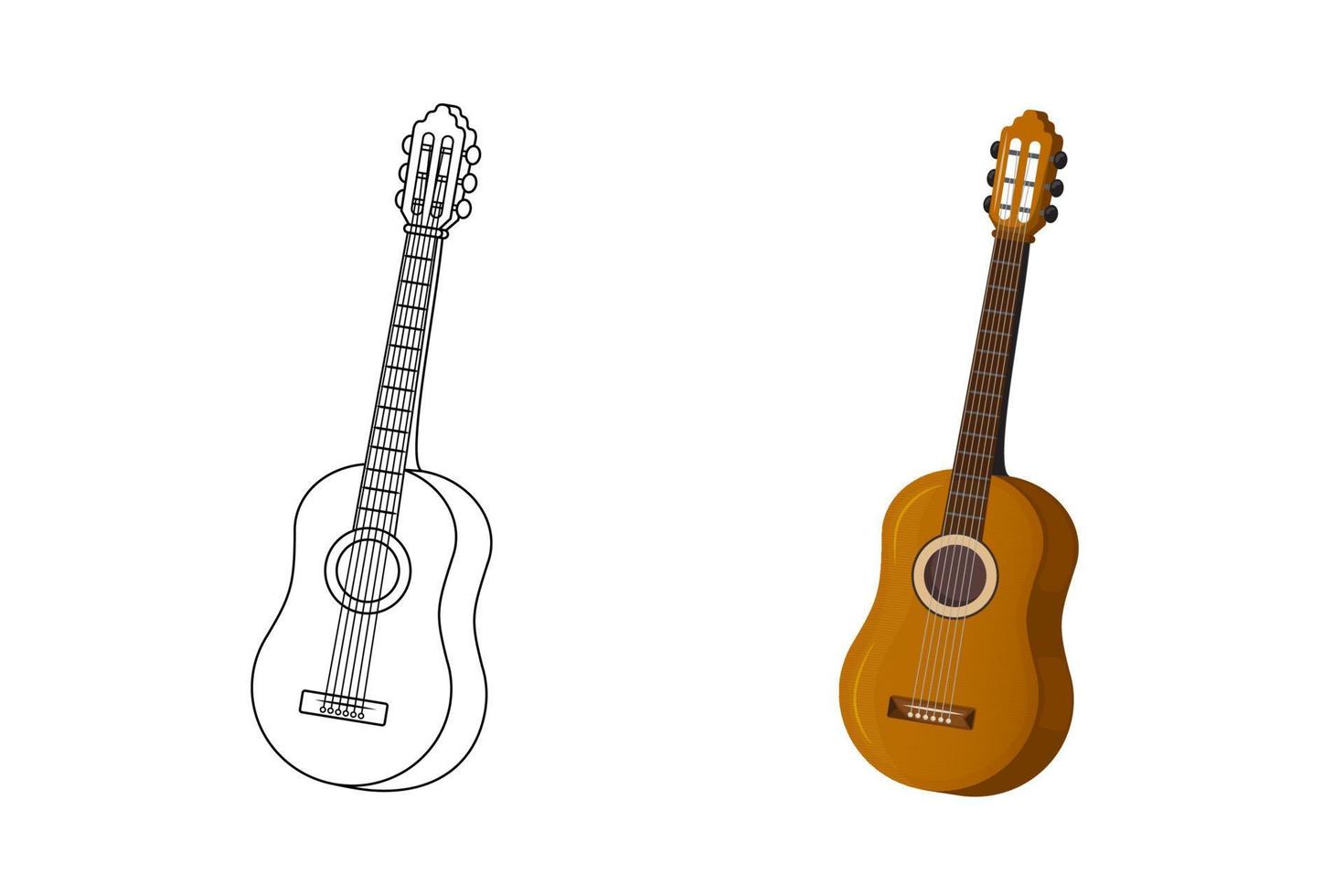 page de coloriage pour enfants - un instrument de musique classique - guitare. illustration en noir et blanc. livre de coloriage pour enfants pour l'école primaire. vecteur. vecteur