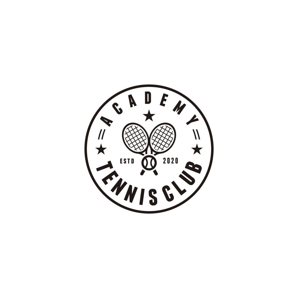 conception de logo minimaliste de tennis vintage. raquettes de tennis noires croisées avec une balle vecteur