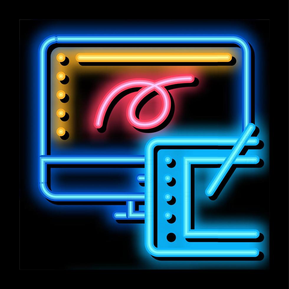tablette de conception de dessin et écran d'ordinateur illustration d'icône de lueur au néon vecteur