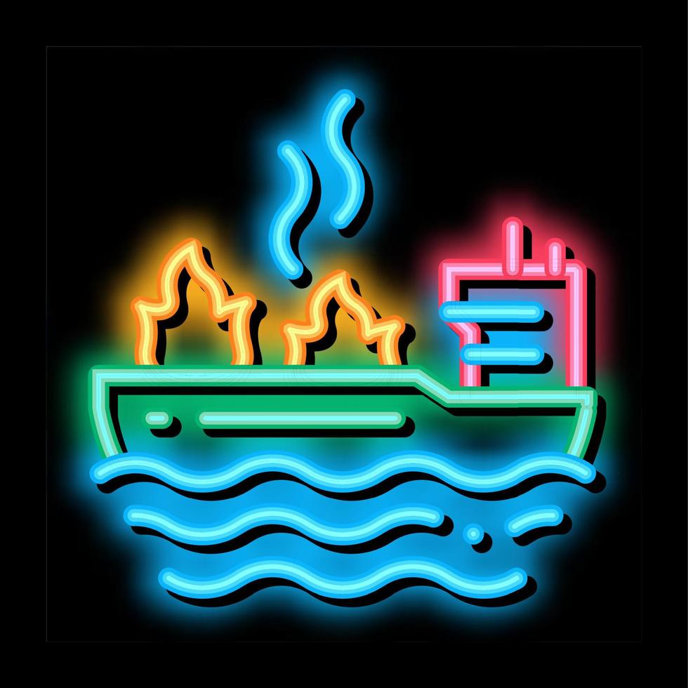 feu sur l'illustration de l'icône de lueur au néon du navire vecteur