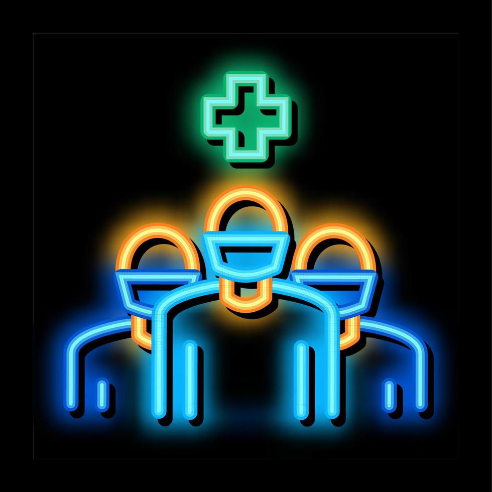 chirurgien et infirmières illustration d'icône de lueur au néon vecteur