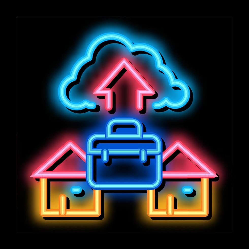 travail à distance avec illustration d'icône de lueur néon magasin cloud vecteur
