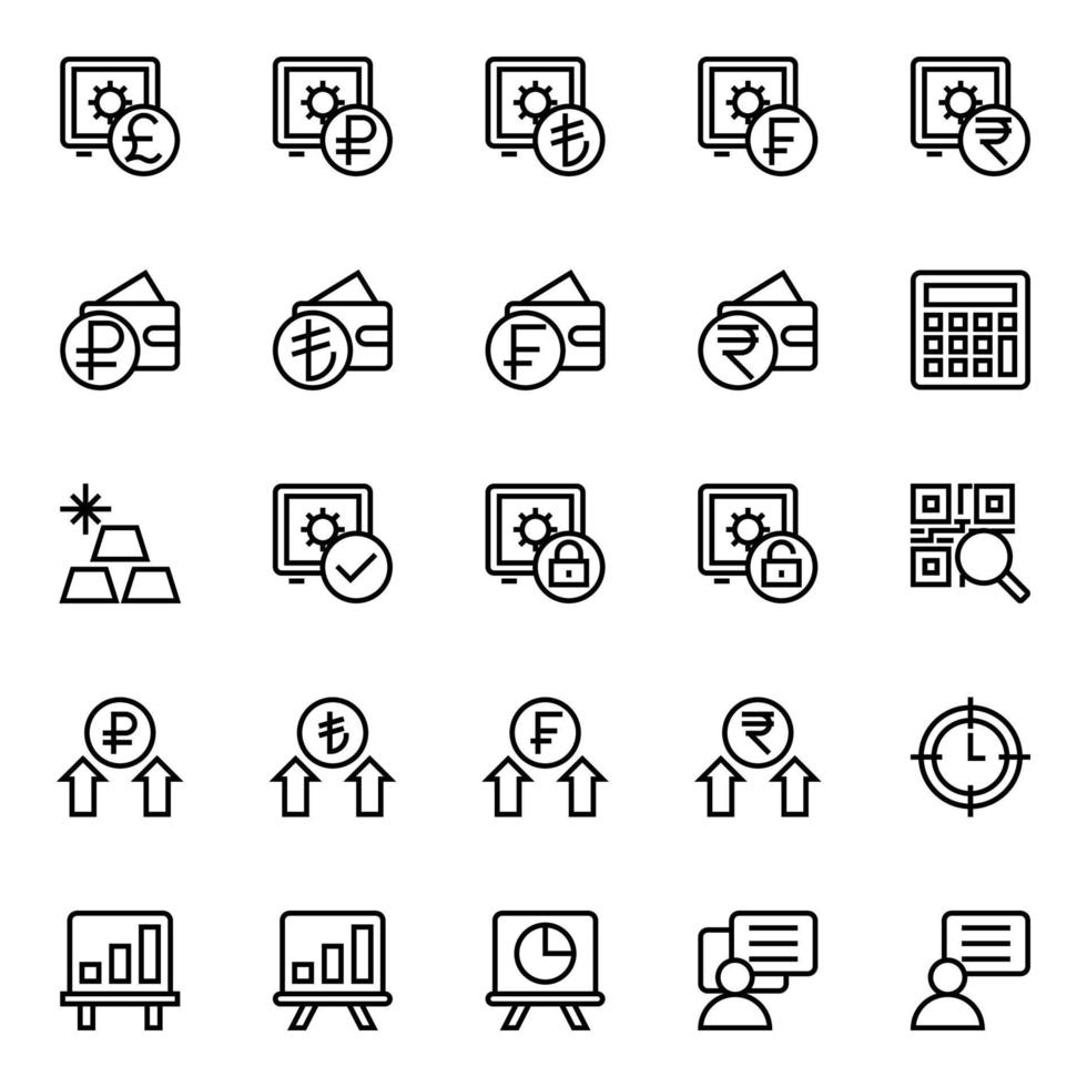 icônes de contour pour les affaires et les finances. vecteur