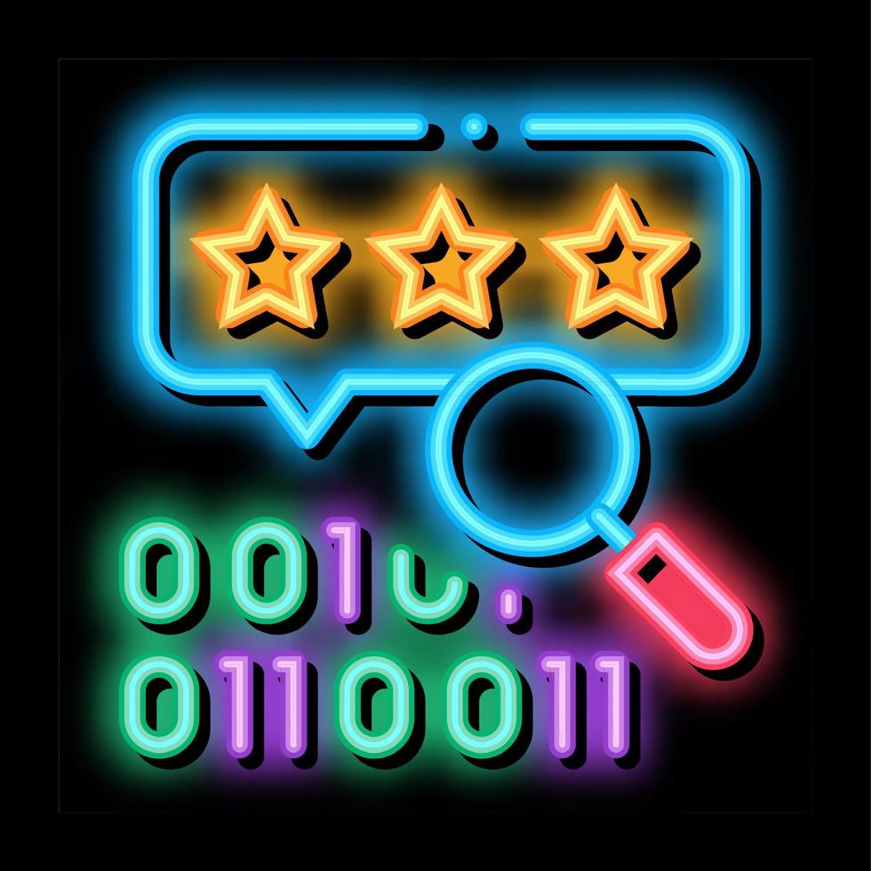 recherche et évaluation de code binaire illustration d'icône de lueur au néon vecteur