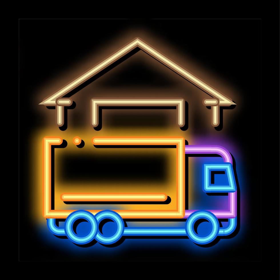 camion près de la maison illustration d'icône de lueur au néon vecteur