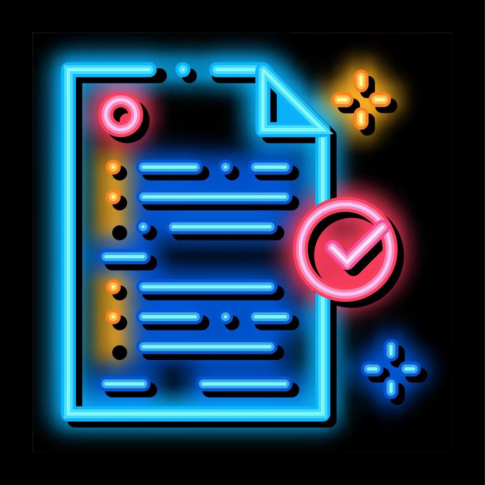 illustration de l'icône de lueur au néon de confirmation de document vecteur