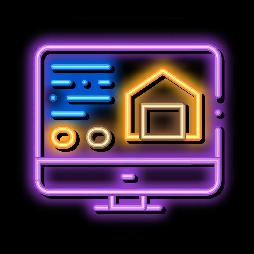 informations informatiques sur l'illustration de l'icône de lueur au néon de la maison vecteur