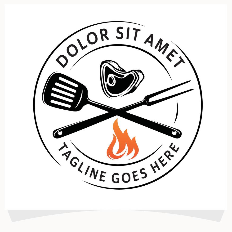 modèle de conception de logo de maison de steak de barbecue chaud vecteur