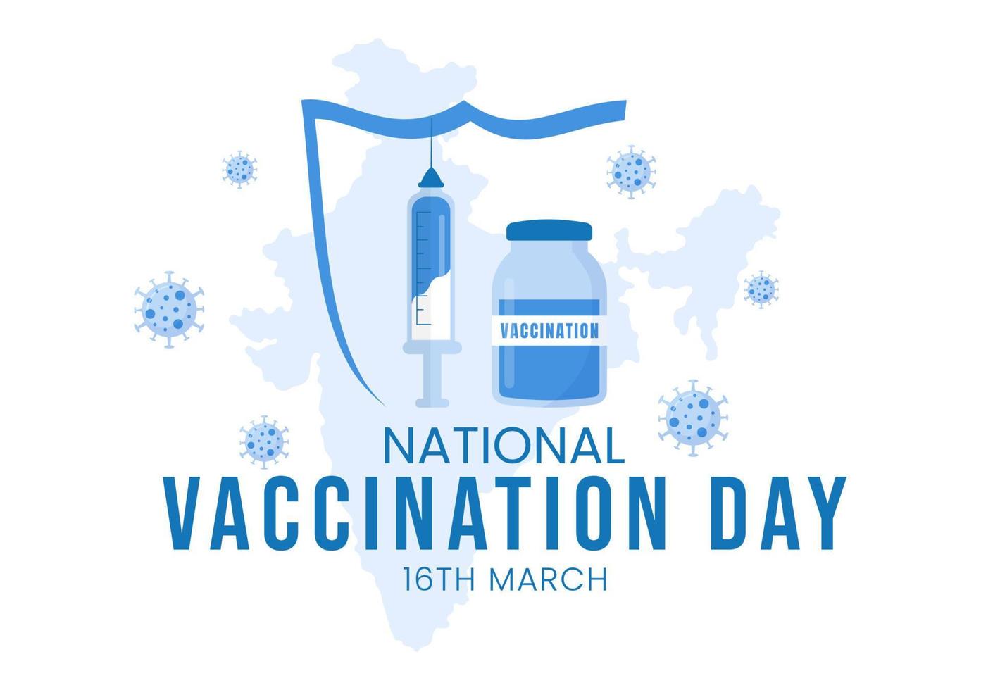 journée nationale de la vaccination le 16 mars illustration avec une seringue de vaccin pour une forte immunité dans un dessin animé plat dessiné à la main sur le modèle de page de destination vecteur