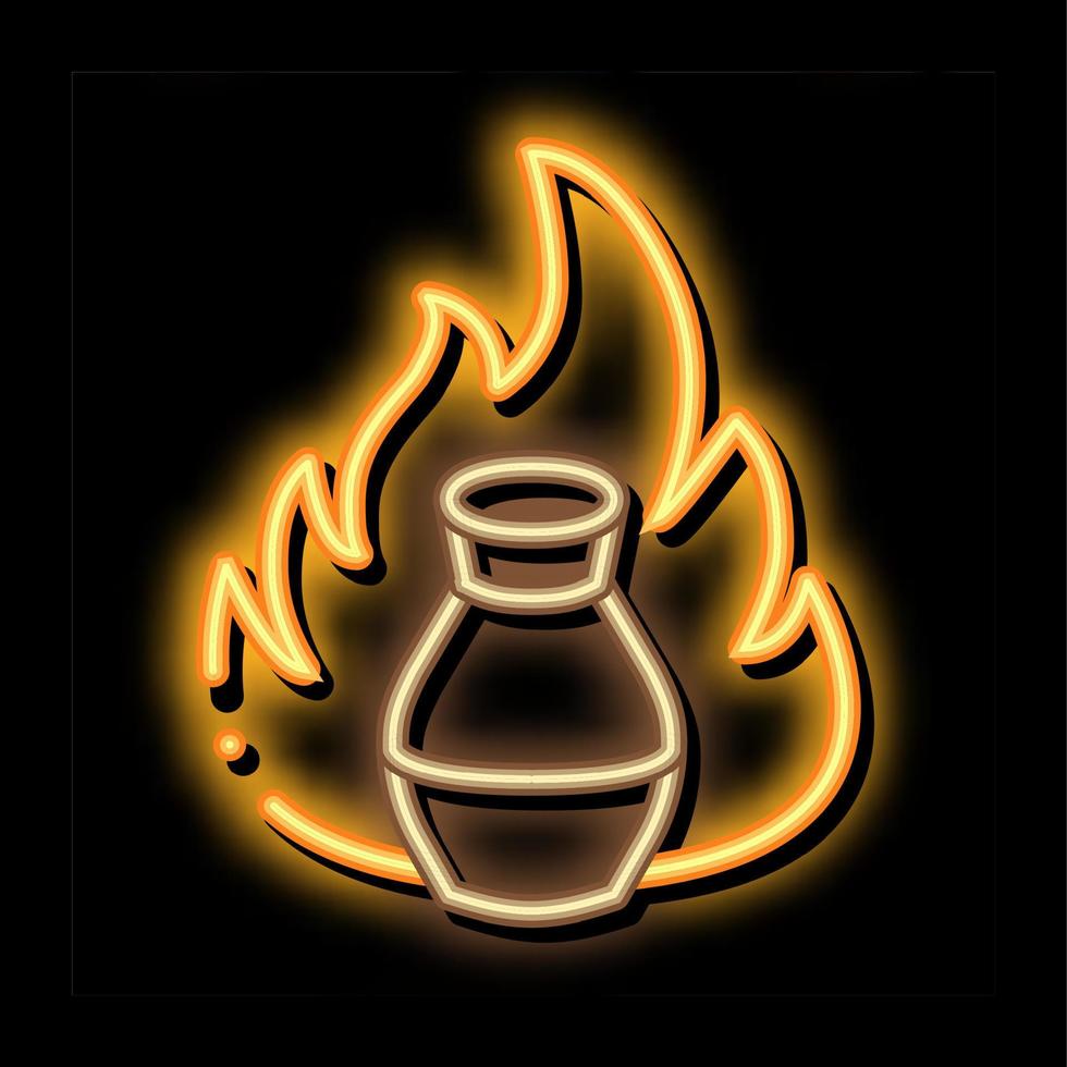 vase d'argile en feu illustration d'icône de lueur au néon vecteur