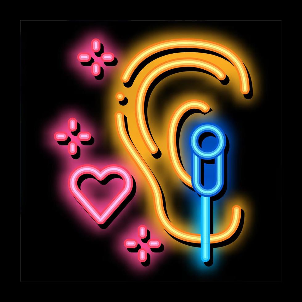 profiter de la musique sur l'illustration de l'icône de lueur au néon des écouteurs vecteur