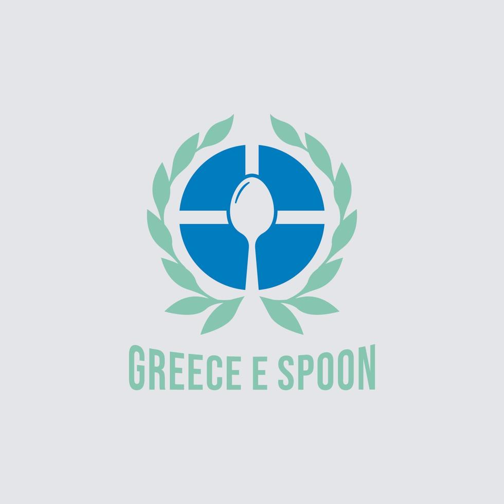 logo du restaurant cuillère grèce. symbole du drapeau grèce avec cuillère, vecteur