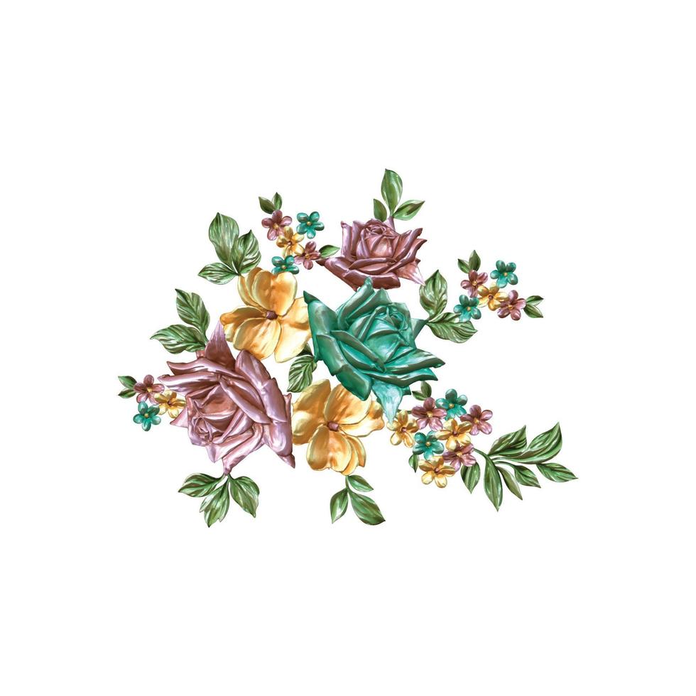 illustration de fleur, motif de fleur métallique abstrait, peinture de fleur numérique, dessin floral décoratif, illustration de fleur, motif de fleur en relief. vecteur