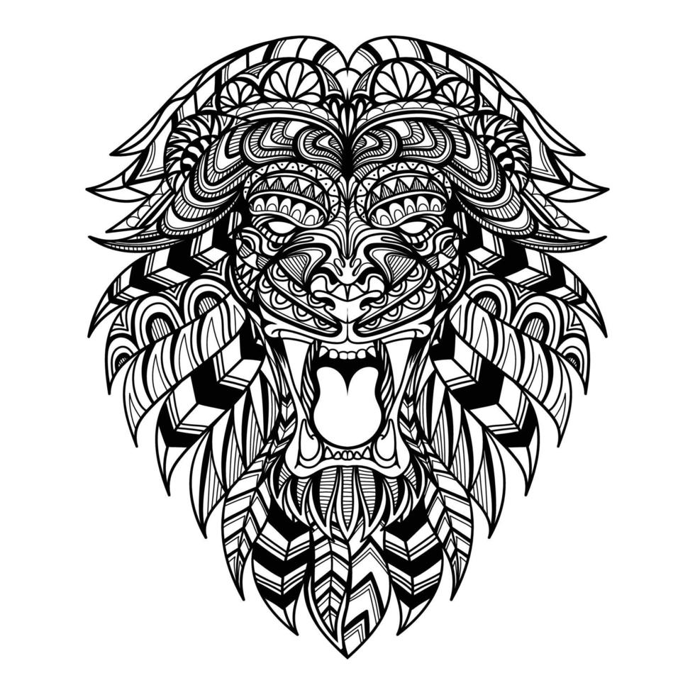 tête de lion illustration vectorielle de mandala en colère vecteur