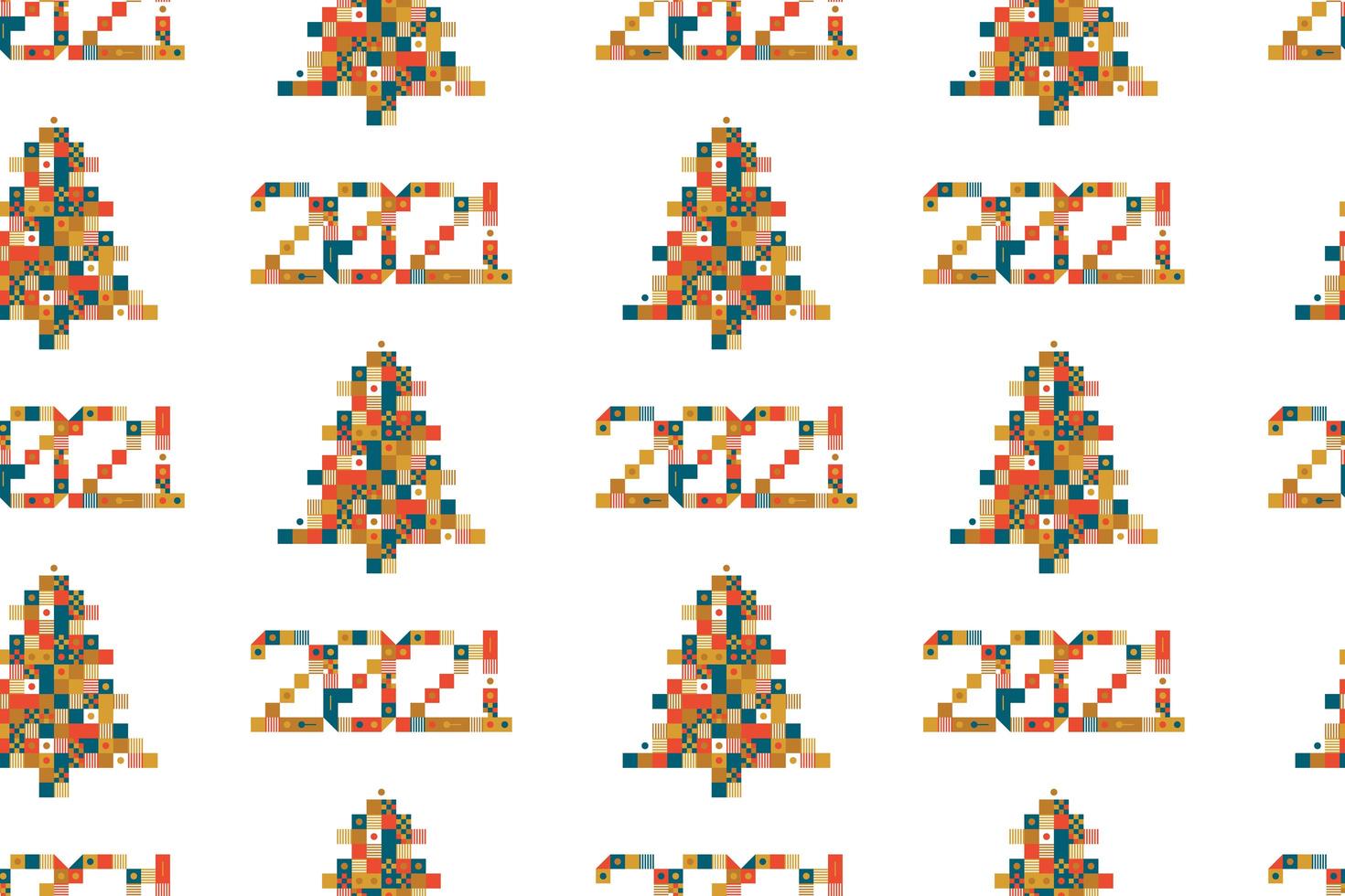 2021 et modèle sans couture de sapin de Noël pixel art vecteur