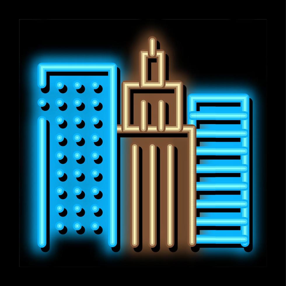 immeubles de grande hauteur vue néon lueur icône illustration vecteur