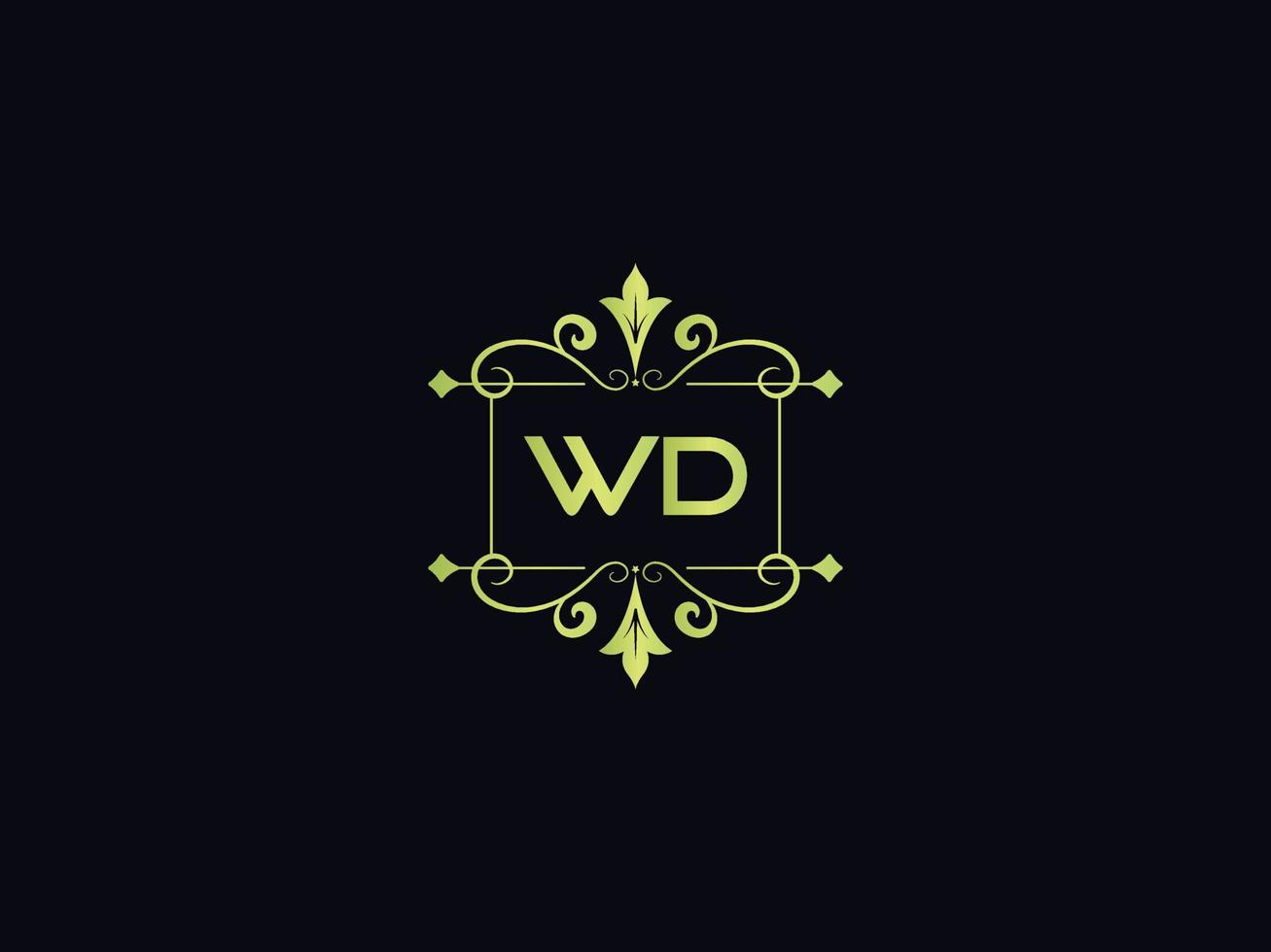 icône de logo de typographie wd, logo de lettre colorée de luxe wd unique vecteur