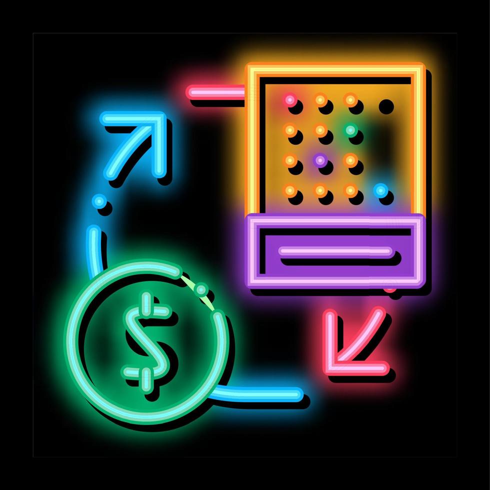 échanger la feuille de loterie contre de l'argent illustration de l'icône de lueur au néon vecteur