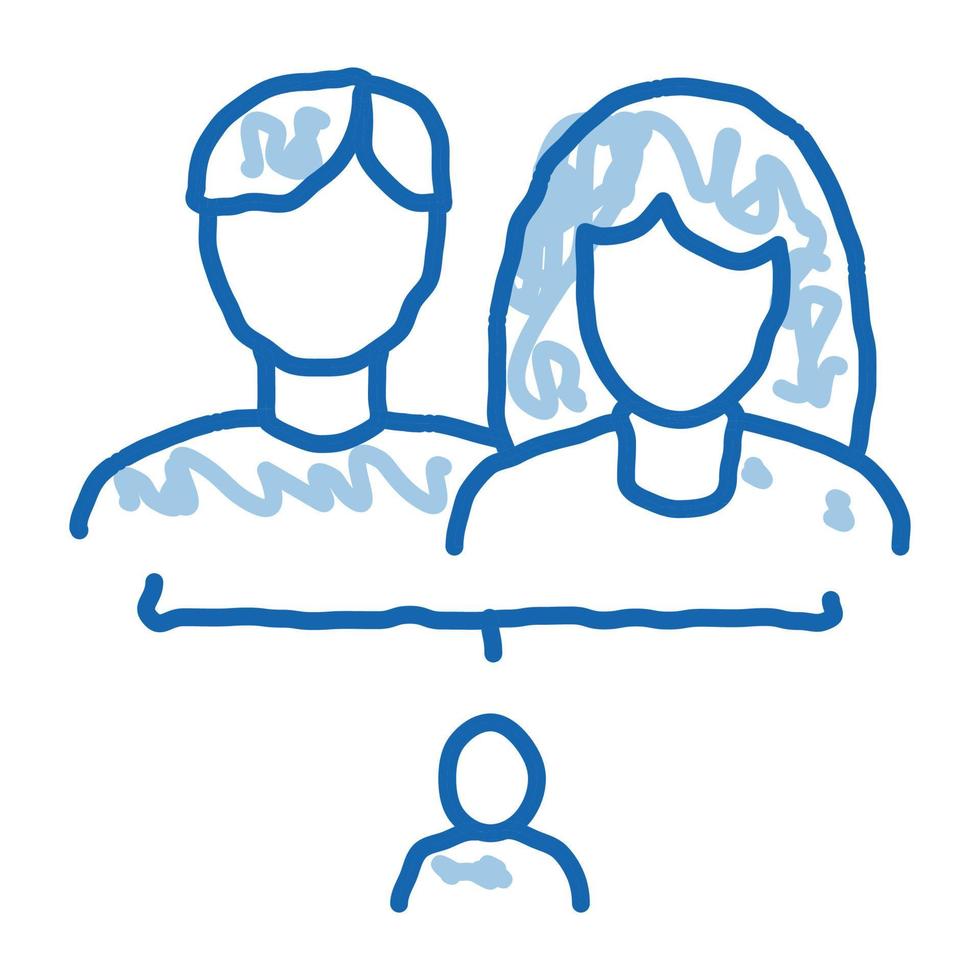 homme et femme avec bébé doodle icône illustration dessinée à la main vecteur