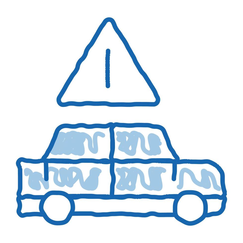 voiture danger obstruction doodle icône illustration dessinée à la main vecteur