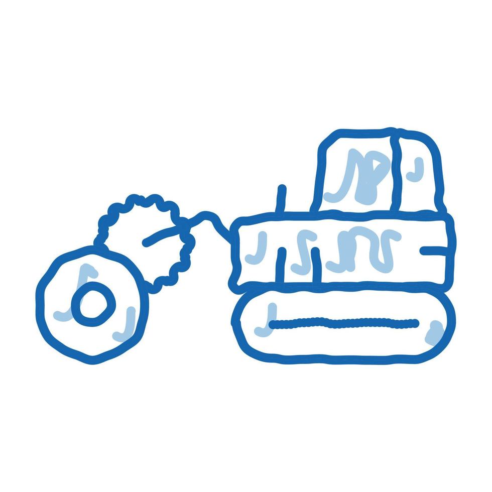 tracteur forestier doodle icône illustration dessinée à la main vecteur