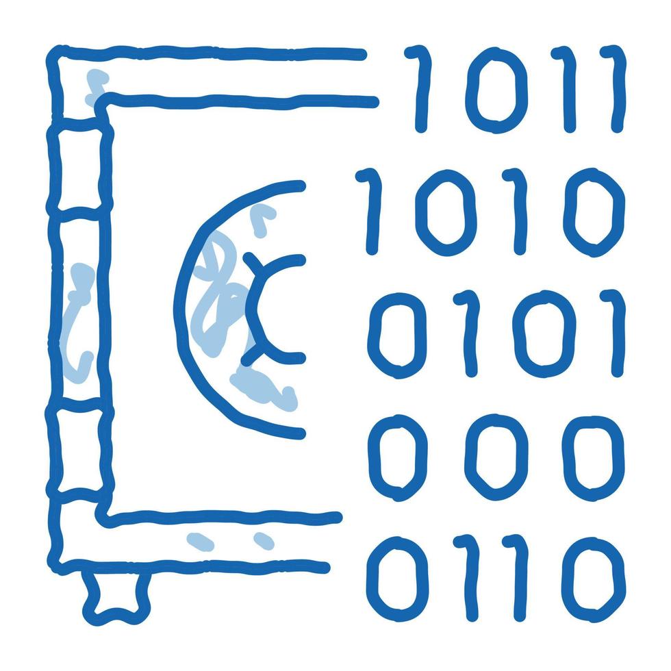 piratage informatique avec code binaire doodle icône illustration dessinée à la main vecteur