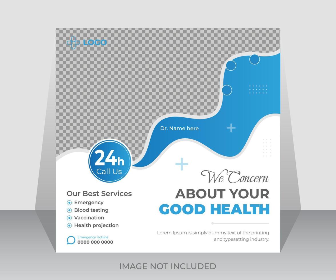 conception de publication de médias sociaux de soins de santé médicaux ou modèle de bannière de publicités web carrées pour hôpital vecteur